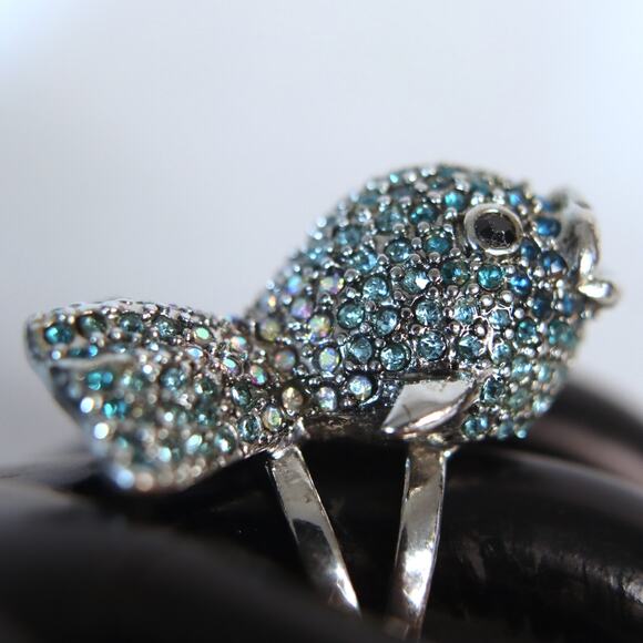 Pave Fish Ring Blue Black AB Stones - Picture 2 of 8